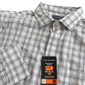 Van Heusen Mens LT Big & Tall Plaid Dress Shirt Stain Shield Wrinkle Free CB310